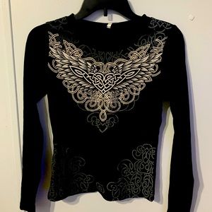 goth emo dark heart designed long sleeve pink aesthetic polyester top spandex